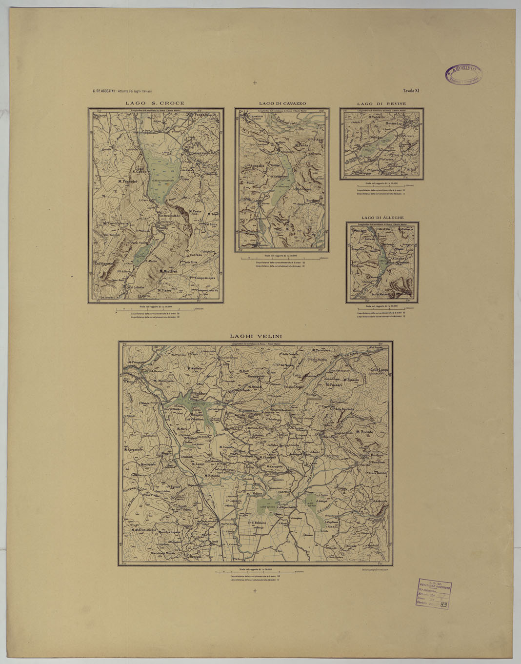 (N:25445) ATLANTE DEI LAGHI ITALIANI TAV  XI 2 COPIA LAGO S. CROCE DI CAVAZZO DI REVINE DI ALLEGHE E LAGHI VELINI (CA008256) Carte e stampe antiche: riproduzione a colori su carta (formato A1)