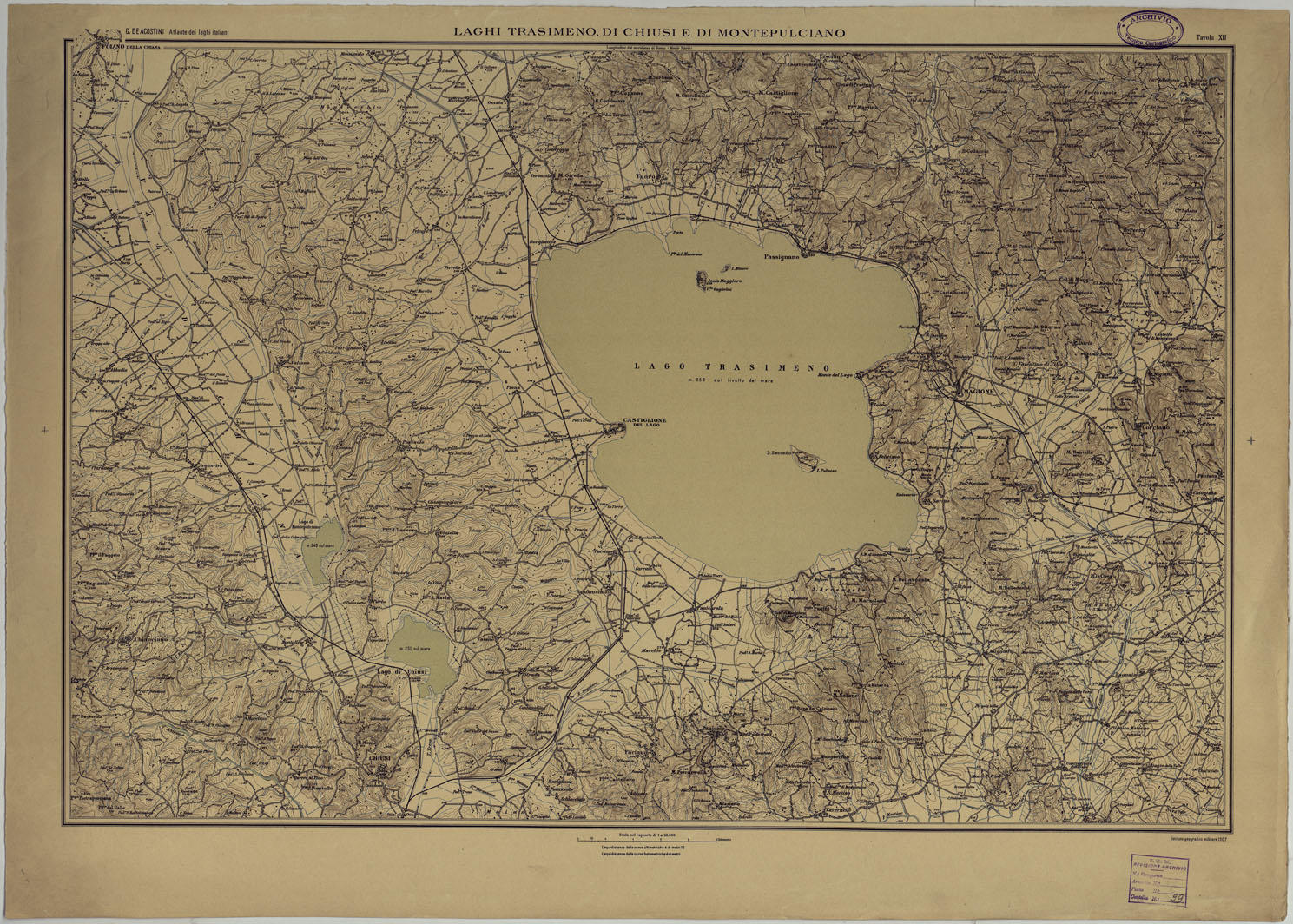 (N:25446) ATLANTE DEI LAGHI ITALIANI TAV  XII  2 COPIA LAGHI TRASIMENO DI CHIUSI E DI MONTEPULCIANO (CA008257) Carte e stampe antiche: riproduzione a colori su carta (formato A1)