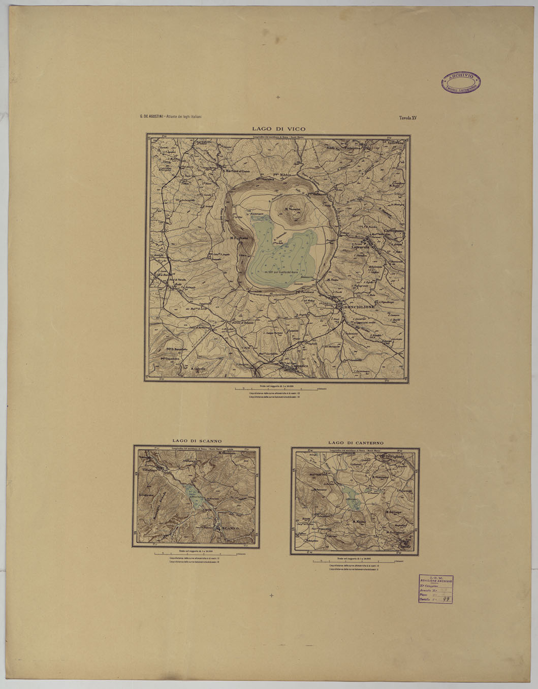 (N:25449) ATLANTE DEI LAGHI ITALIANI TAV  XV 2 COPIA LAGO DI VICO DI CANTERNO E DI SCANNO (CA008260) Carte e stampe antiche: riproduzione a colori su carta (formato A1)