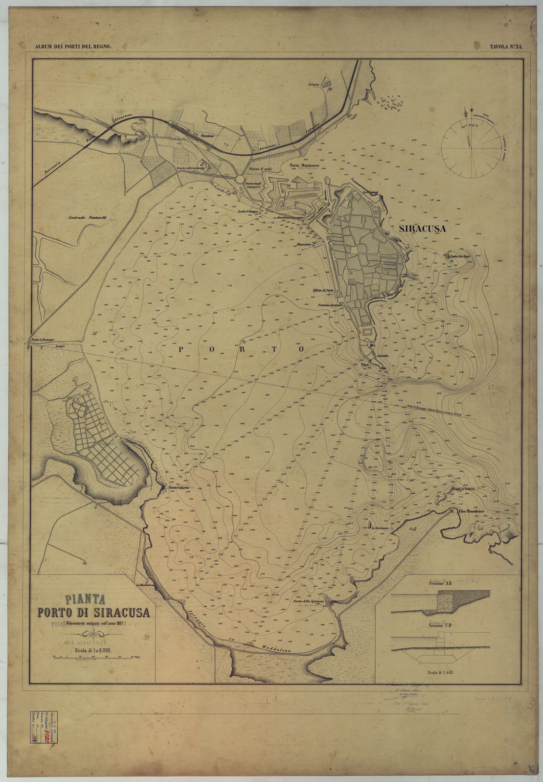 (N:17757) CARTA DEI PORTI MARITTIMI DEL REGNO D'ITALIA -Tavola n. 34 (CA008298) Carte e stampe antiche: riproduzione a colori su carta (formato A1)