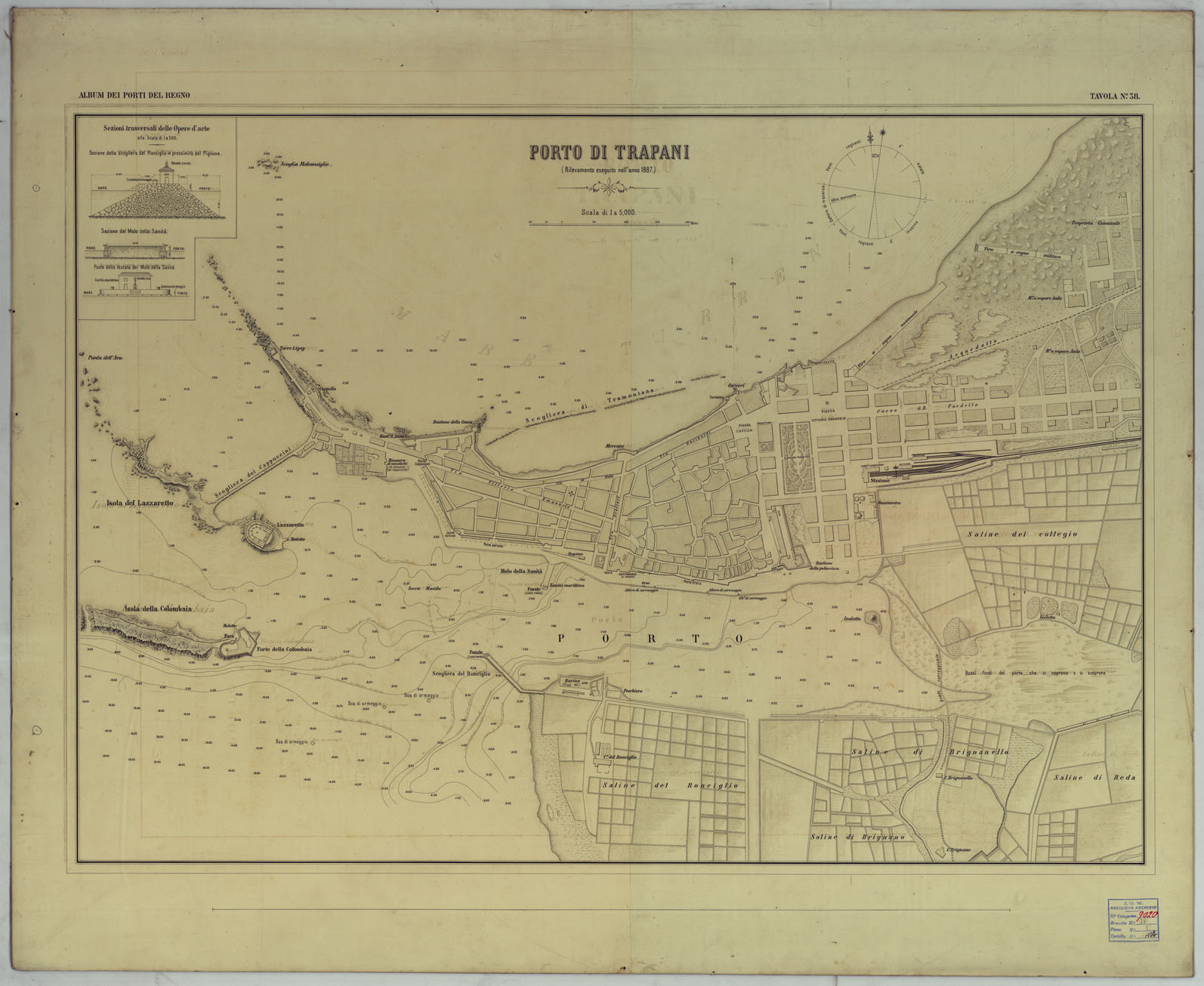(N:17761) CARTA DEI PORTI MARITTIMI DEL REGNO D'ITALIA -Tavola n. 38 (CA008302) Carte e stampe antiche: riproduzione a colori su carta (formato A1)