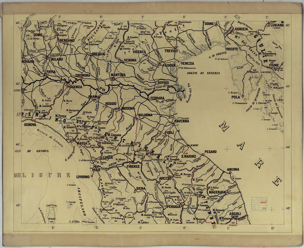 (N:17790) CARTA SCOLASTICA FISICA AD USO DELLE SCUOLE MILITARI - FOGLIO 5.
 (CA008345) Carte e stampe antiche: riproduzione a colori su carta (formato A1)