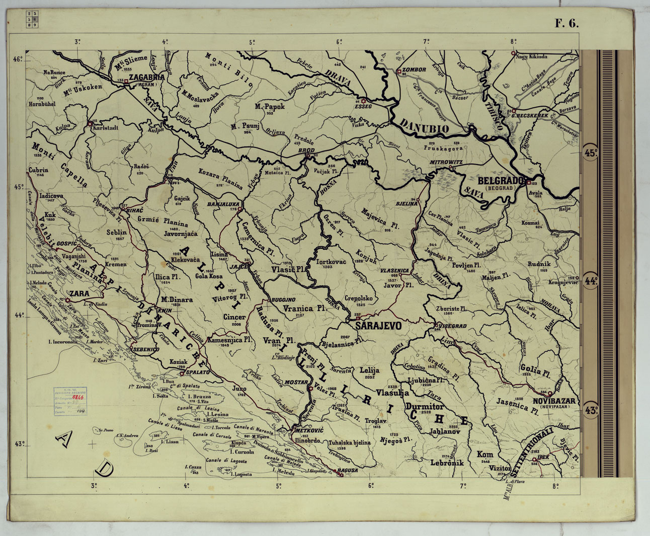 (N:17792) CARTA SCOLASTICA FISICA AD USO DELLE SCUOLE MILITARI - FOGLIO 6.
 (CA008346) Carte e stampe antiche: riproduzione a colori su carta (formato A1)