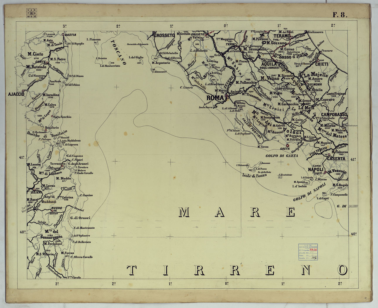 (N:17793) CARTA SCOLASTICA FISICA AD USO DELLE SCUOLE MILITARI - FOGLIO 8.
 (CA008348) Carte e stampe antiche: riproduzione a colori su carta (formato A1)