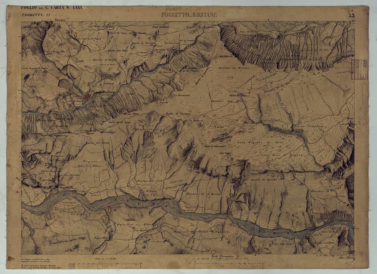 (N:16652) TERRITORIO DELLA CONTEA DI NIZZA - TAVOLA 53 POGGETTO-ROSTANG. (CA008491) Carte e stampe antiche: riproduzione a colori su carta (formato A1)