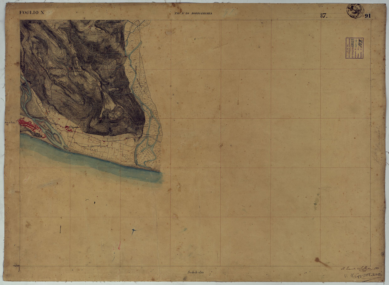 (N:15859) TERRITORIO DELLA CONTEA DI NIZZA - TAVOLA 91 BORDIGHERA. (CA008530) Carte e stampe antiche: riproduzione a colori su carta (formato A1)