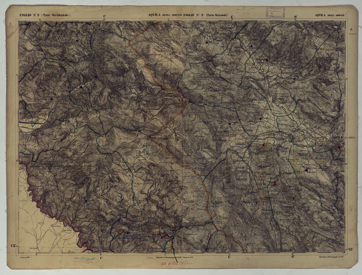 (N:17848) CARTA D'ITALIA - FOGLIO 9 AQUILA DEGLI ABRUZZI.
 (CA008547) Carte e stampe antiche: riproduzione a colori su carta (formato A1)