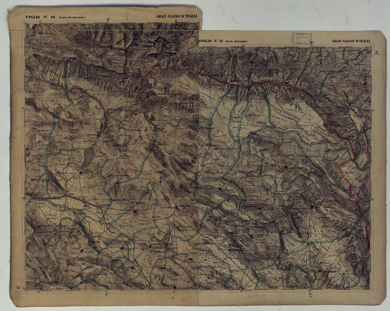 (N:17849) CARTA D'ITALIA - FOGLIO 10 GRAN SASSO D'ITALIA. (CA008548) Carte e stampe antiche: riproduzione a colori su carta (formato A1)
