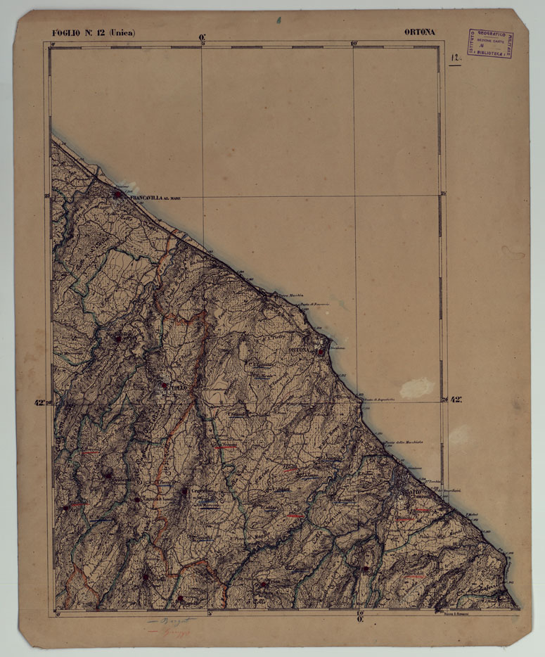 (N:17851) CARTA D'ITALIA - FOGLIO 12 ORTONA. (CA008550) Carte e stampe antiche: riproduzione a colori su carta (formato A1)