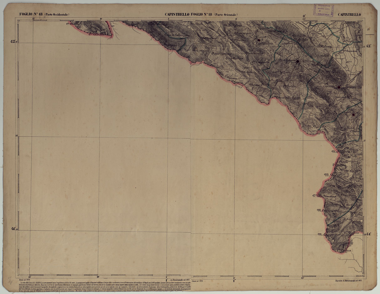 (N:17857) CARTA D'ITALIA - FOGLIO 18 CAPISTRELLO.
 (CA008556) Carte e stampe antiche: riproduzione a colori su carta (formato A1)