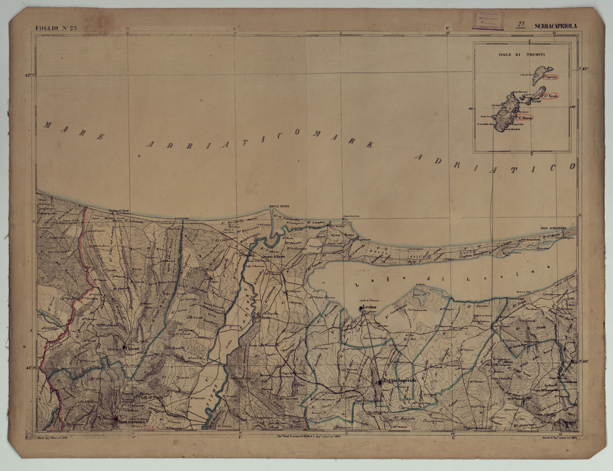 (N:17862) CARTA D'ITALIA - FOGLIO 23 SERRACAPRIOLA.
 (CA008561) Carte e stampe antiche: riproduzione a colori su carta (formato A1)
