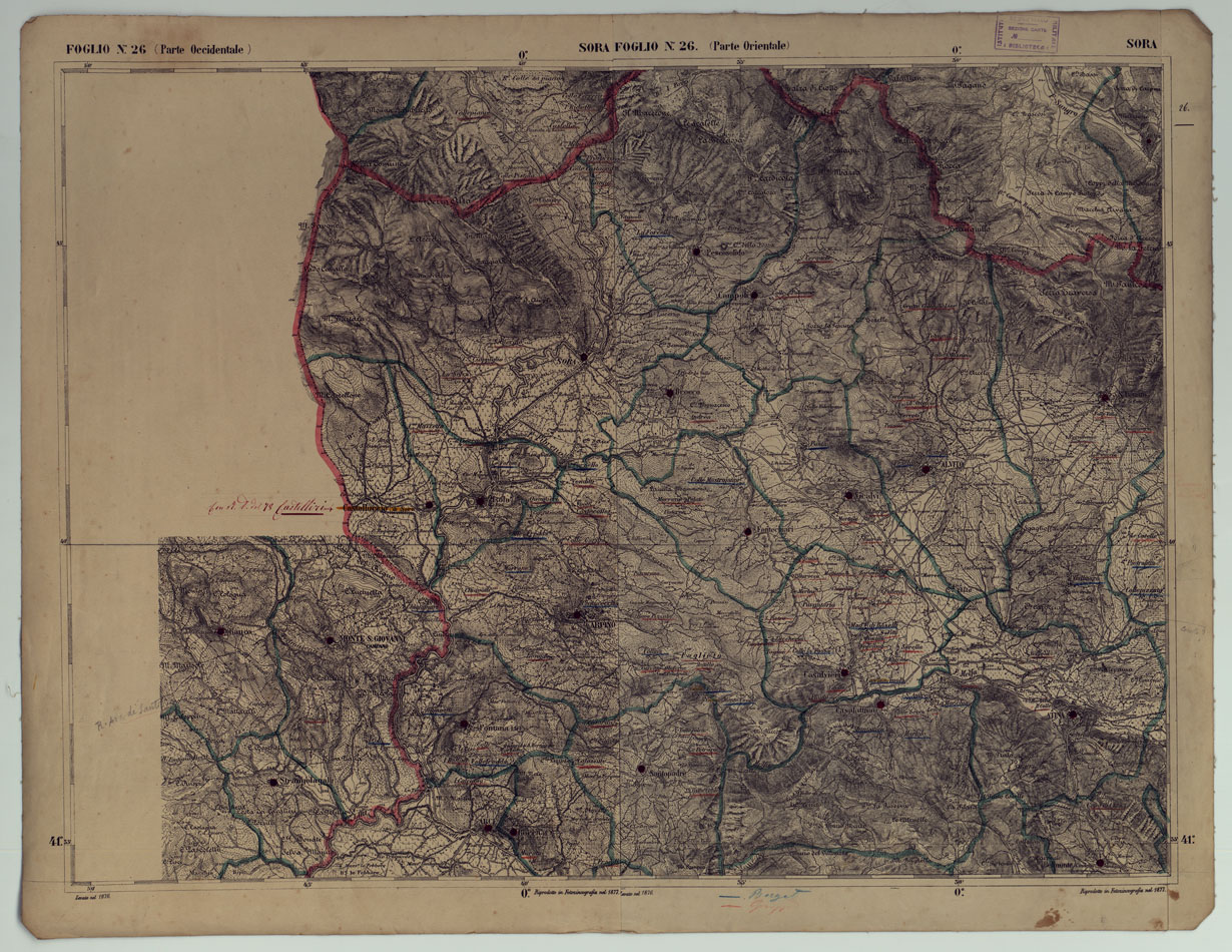 (N:17865) CARTA D'ITALIA - FOGLIO 26 SORA.
 (CA008564) Carte e stampe antiche: riproduzione a colori su carta (formato A1)