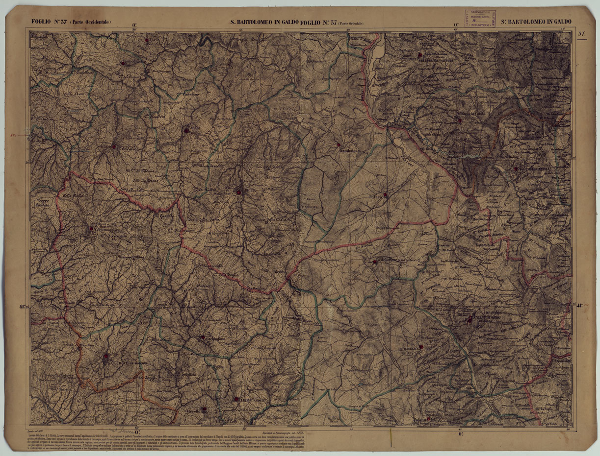(N:17873) CARTA D'ITALIA  - FOGLIO 37 SAN BARTOLOMEO IN GALDO.
 (CA008575) Carte e stampe antiche: riproduzione a colori su carta (formato A1)