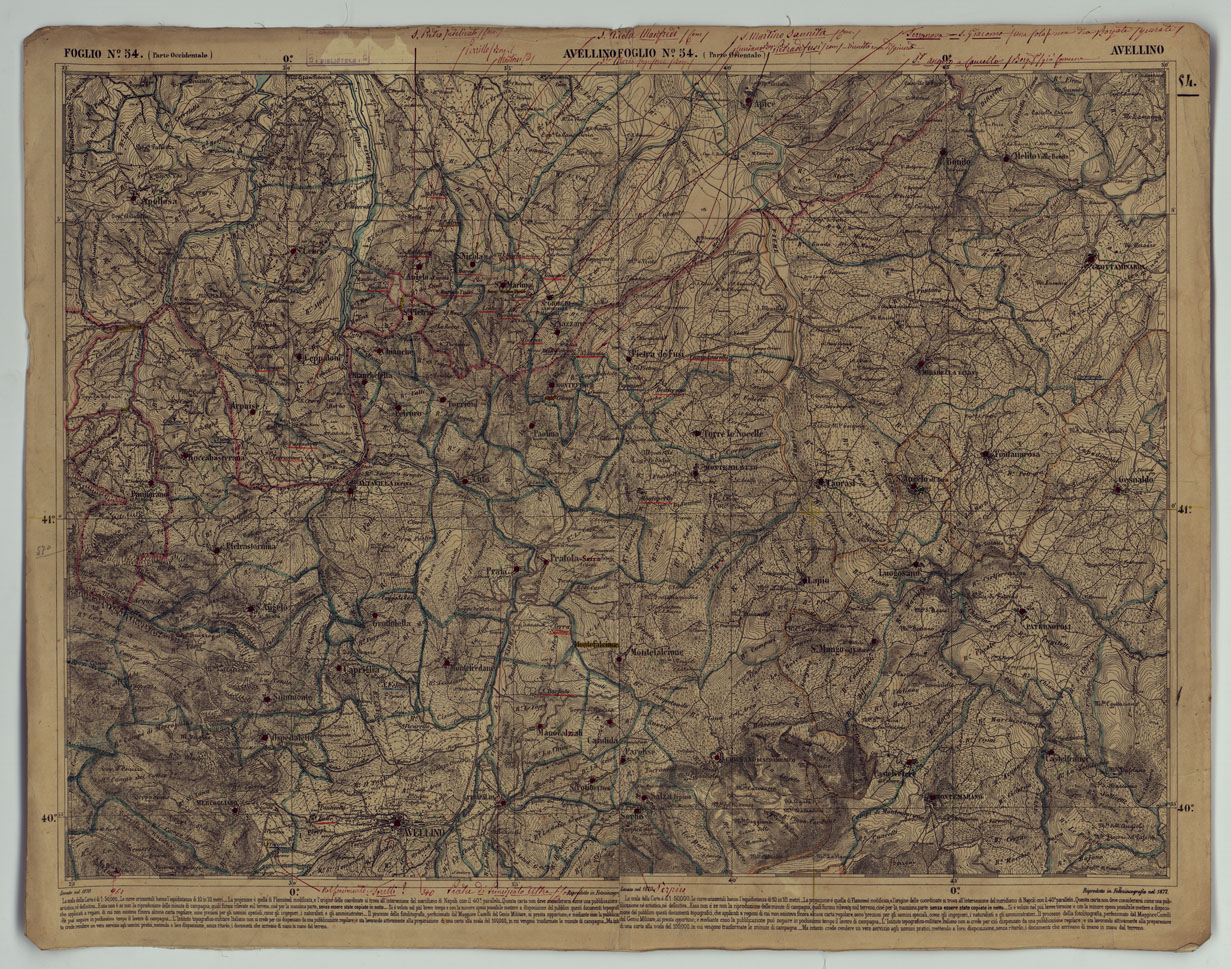 (N:17891) CARTA D'ITALIA - FOGLIO 54 AVELLINO.
 (CA008592) Carte e stampe antiche: riproduzione a colori su carta (formato A1)