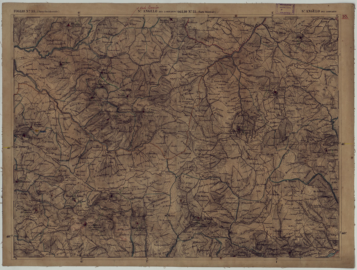 (N:17892) CARTA D'ITALIA - FOGLIO 55 ST. ANGELO DEI LOMBARDI. (CA008593) Carte e stampe antiche: riproduzione a colori su carta (formato A1)