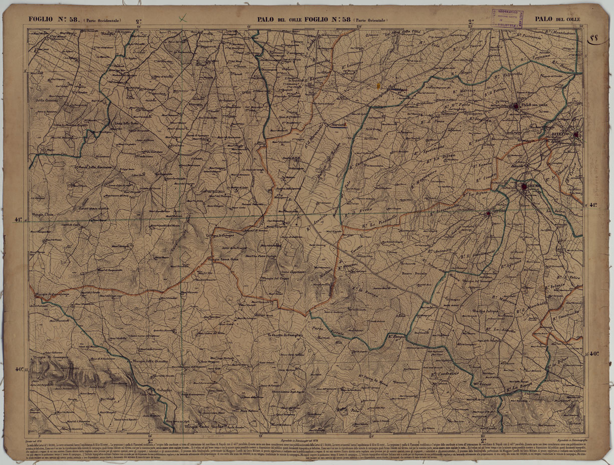 (N:17895) CARTA D'ITALIA - FOGLIO 58 PALO DEL COLLE.
 (CA008596) Carte e stampe antiche: riproduzione a colori su carta (formato A1)