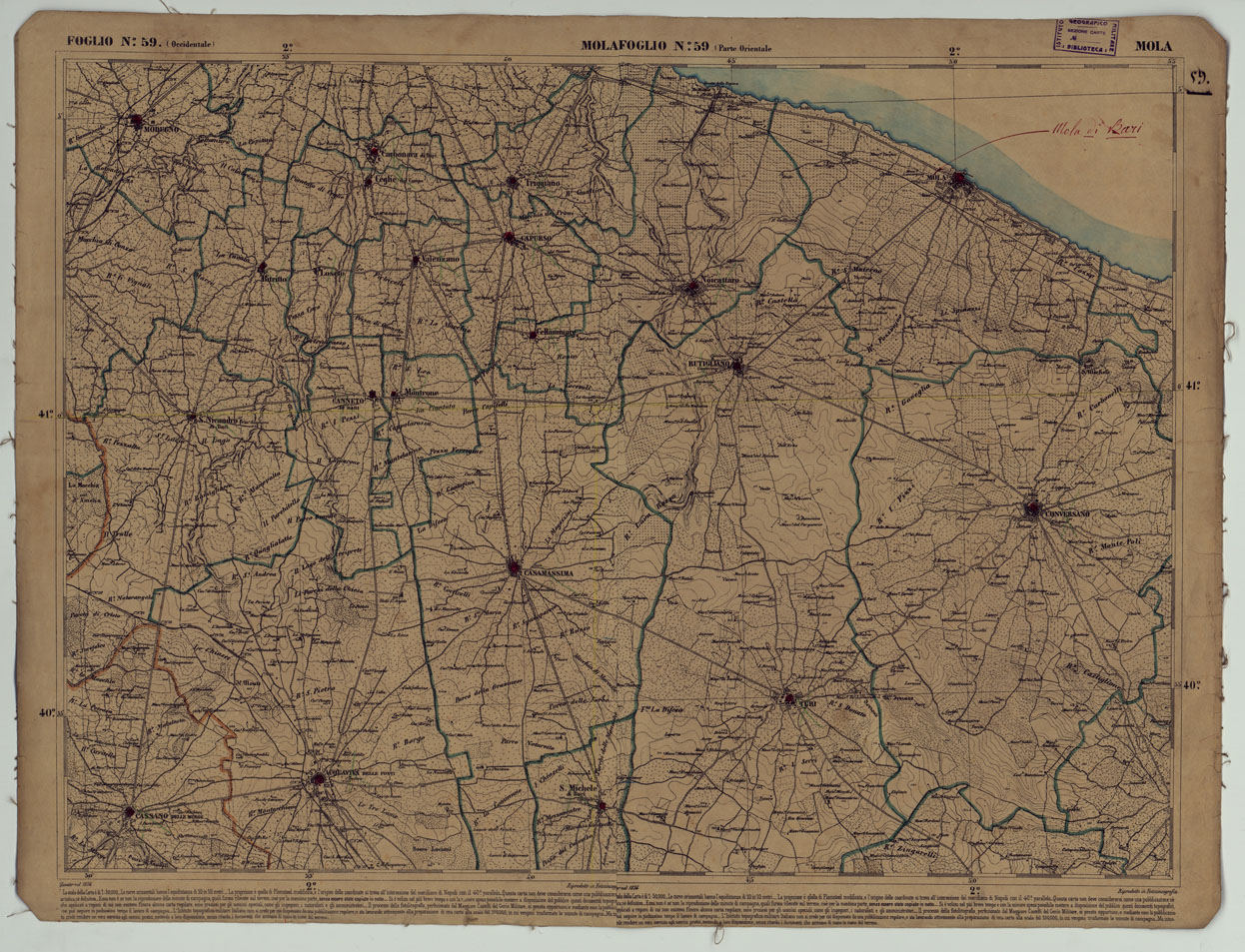 (N:17896) CARTA D'ITALIA - FOGLIO 59 MOLA
 (CA008597) Carte e stampe antiche: riproduzione a colori su carta (formato A1)
