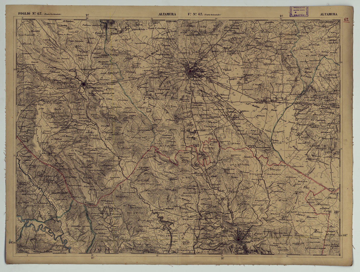 (N:17904) CARTA D'ITALIA - FOGLIO 67 ALTAMURA.
 (CA008605) Carte e stampe antiche: riproduzione a colori su carta (formato A1)
