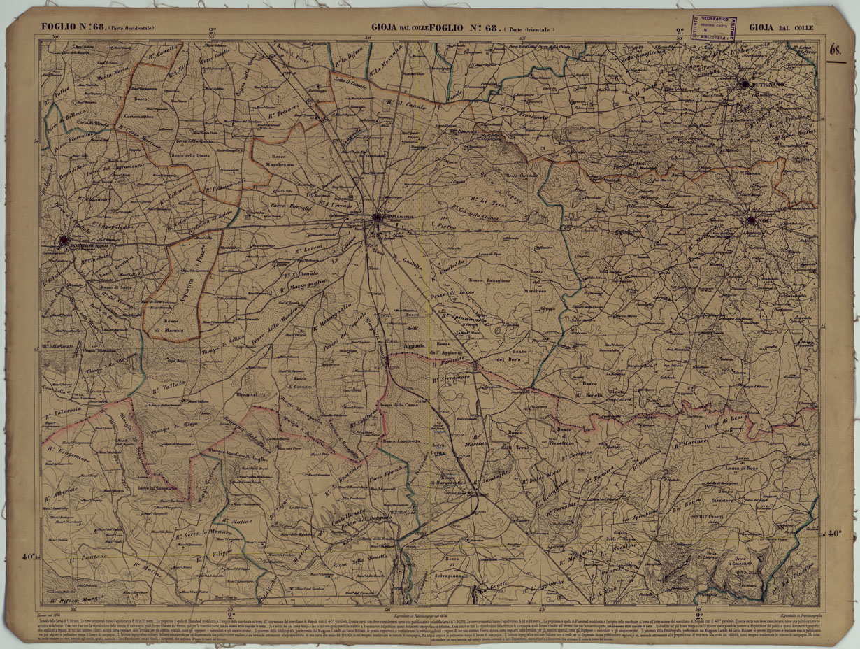 (N:17905) CARTA D'ITALIA - FOGLIO 68 GIOJA DAL COLLE.

 (CA008606) Carte e stampe antiche: riproduzione a colori su carta (formato A1)