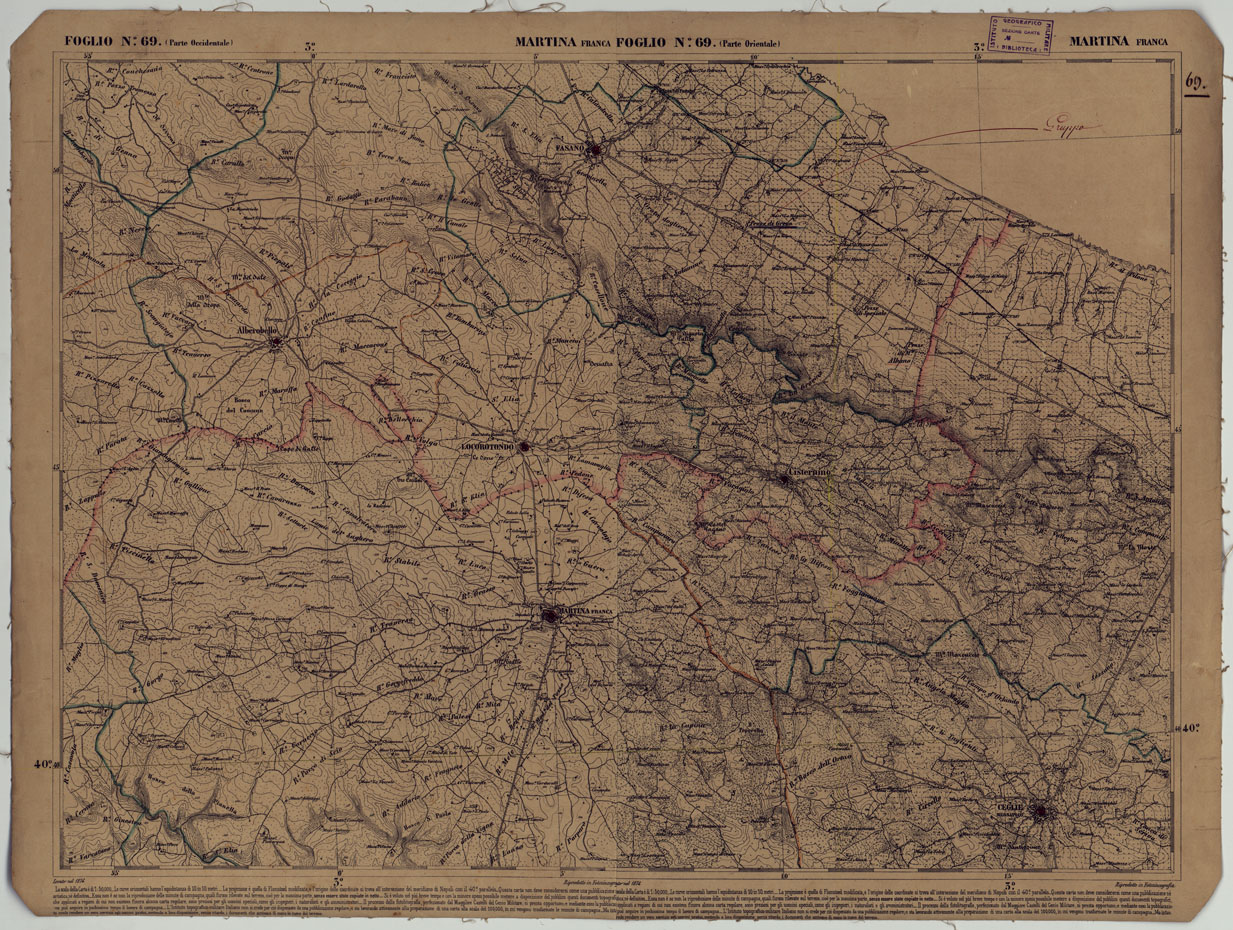 (N:17907) CARTA D'ITALIA - FOGLIO 69 MARTINA FRANCA.
 (CA008607) Carte e stampe antiche: riproduzione a colori su carta (formato A1)