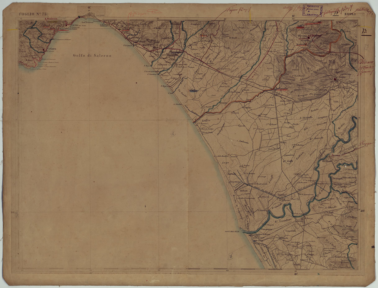 (N:17910) CARTA D'ITALIA - FOGLIO 73 EBOLI
 (CA008611) Carte e stampe antiche: riproduzione a colori su carta (formato A1)