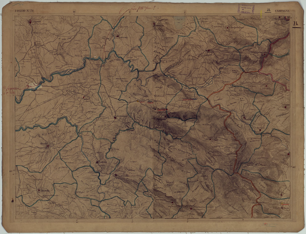 (N:17911) CARTA D'ITALIA - FOGLIO 74 CAMPAGNA.
 (CA008612) Carte e stampe antiche: riproduzione a colori su carta (formato A1)