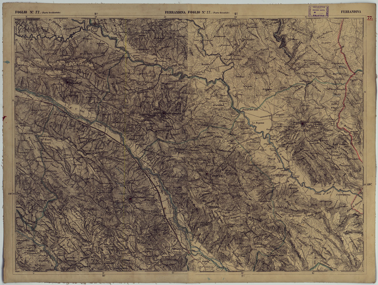 (N:17914) CARTA D'ITALIA - FOGLIO 77 FERRANDINA.
 (CA008615) Carte e stampe antiche: riproduzione a colori su carta (formato A1)