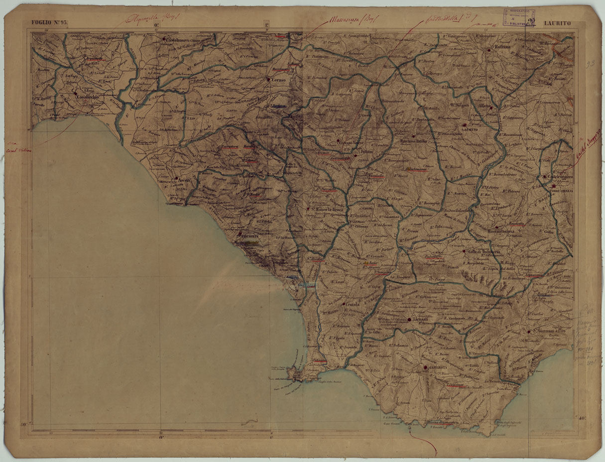 (N:17930) CARTA D'ITALIA - FOGLIO 93 LAURITO. (CA008631) Carte e stampe antiche: riproduzione a colori su carta (formato A1)