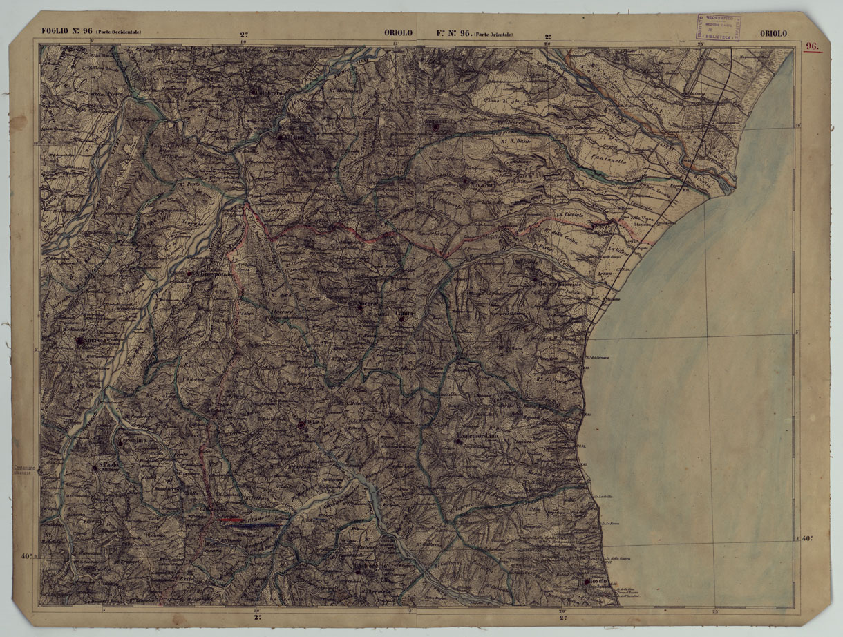 (N:17933) CARTA D'ITALIA - FOGLIO 96 ORIOLO.
 (CA008634) Carte e stampe antiche: riproduzione a colori su carta (formato A1)