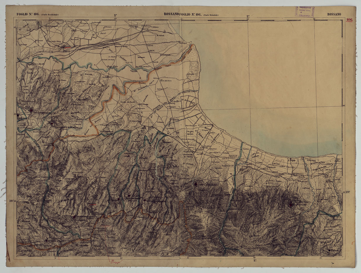 (N:17943) CARTA D'ITALIA - FOGLIO 106 ROSSANO.
 (CA008644) Carte e stampe antiche: riproduzione a colori su carta (formato A1)