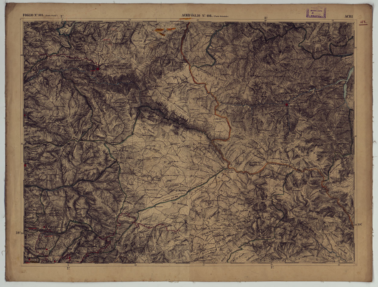 (N:17946) CARTA D'ITALIA - FOGLIO 108 ACRI.
 (CA008647) Carte e stampe antiche: riproduzione a colori su carta (formato A1)