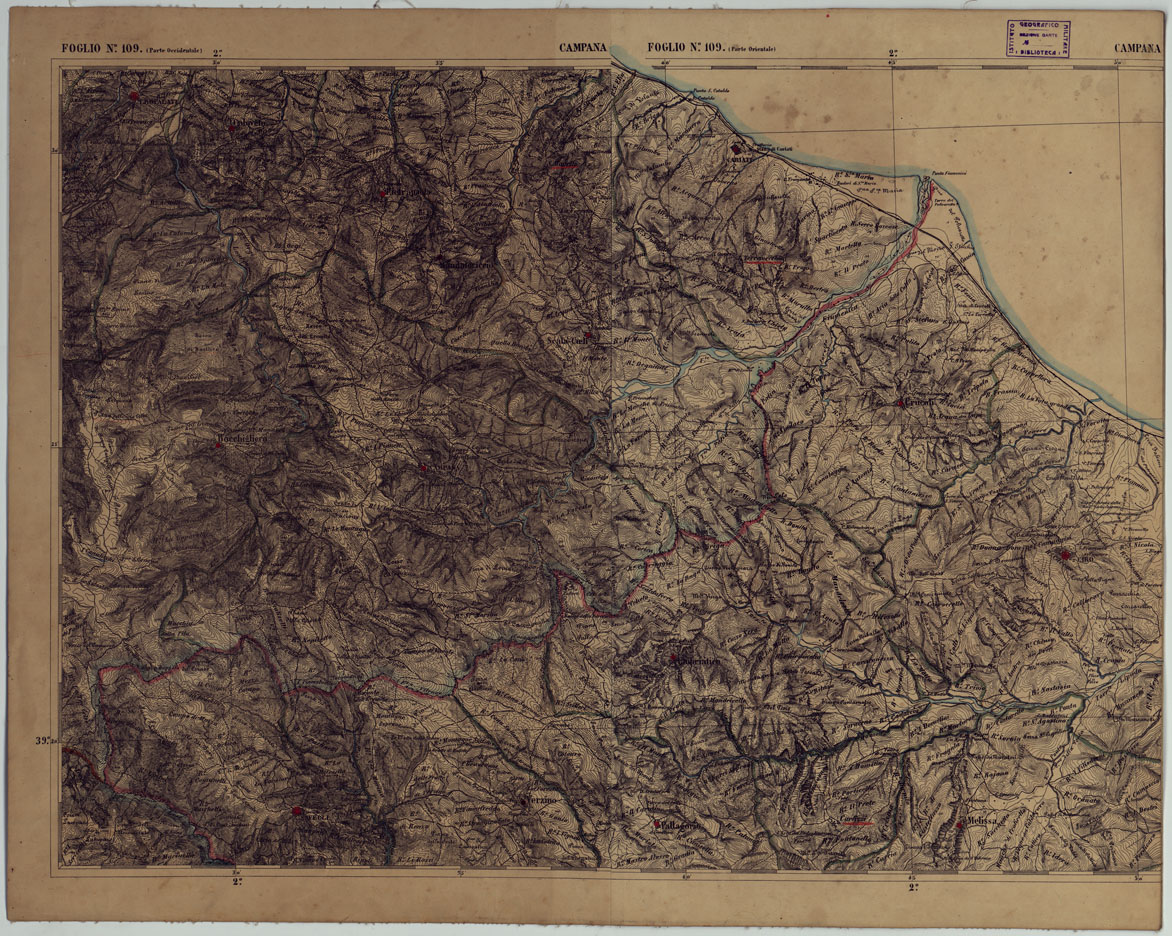 (N:17947) CARTA D'ITALIA - FOGLIO 109 CAMPANA - 109 BIS P.TA DELL'ALICE. (CA008648, CA008649) Carte e stampe antiche: riproduzione a colori su carta (formato A1)