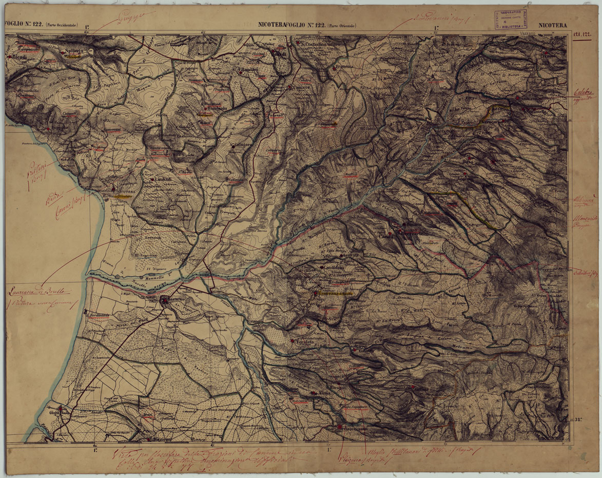 (N:17956) CARTA D'ITALIA - FOGLIO 121 CAPO VATICANO - 122 NICOTERA (CA008660, CA008661) Carte e stampe antiche: riproduzione a colori su carta (formato A1)