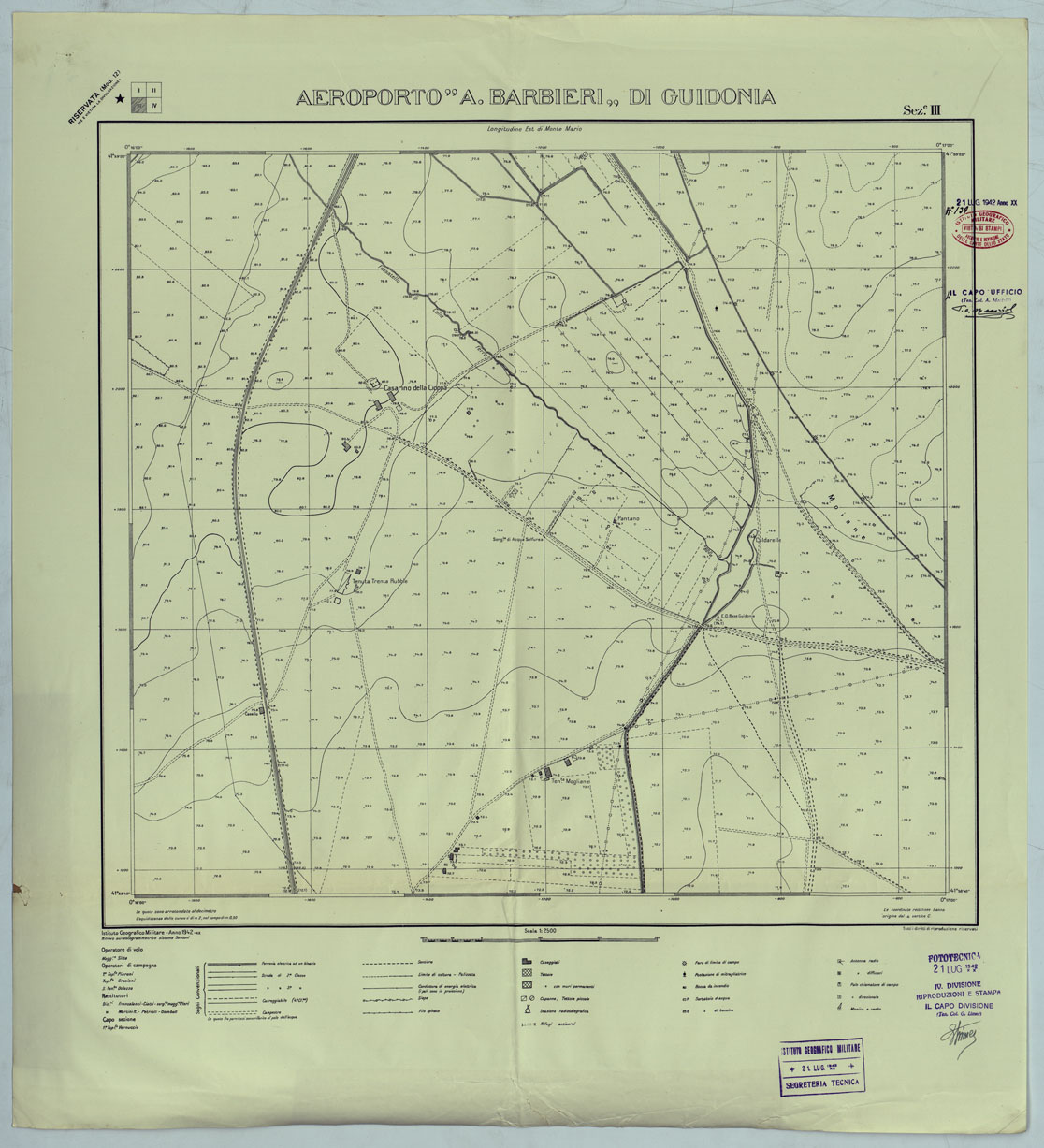 (N:25518) AEREOPORTO A. BARBIERI DI GUIDONIA - SEZIONE III COPIA. (CA008680) Carte e stampe antiche: riproduzione a colori su carta (formato A1)