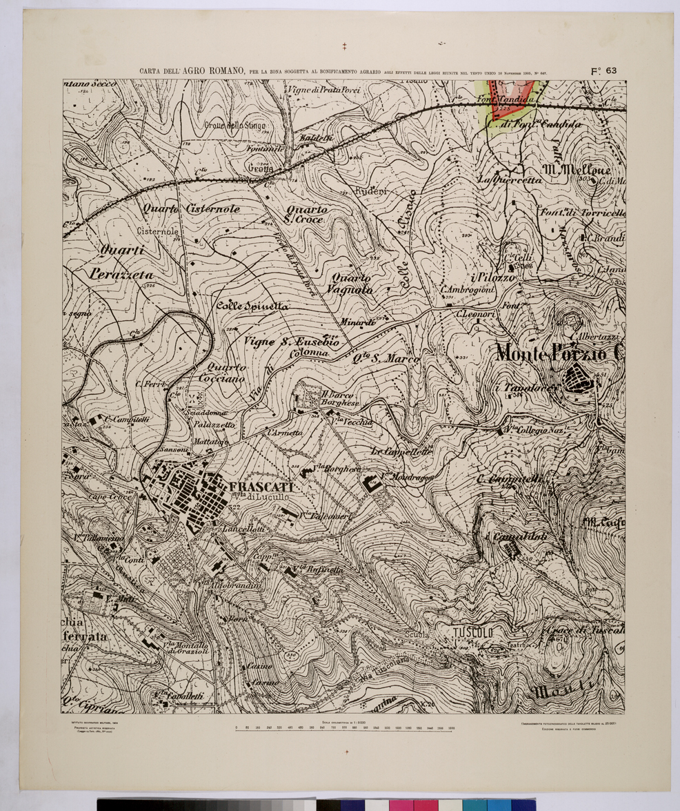 (N:25693) CARTA DELL'AGRO ROMANO NEL RAPPORTO DI 1:8.000 PER LA ZONA SOGGETTA AL BONIFICAMENTO AGRARIO AGLI EFFETTI DELLE LEGGI RIUNITE IN TESTO UNICO CON R.D. 10 NOVEMBRE 1905 N647 - FOGLIO 63. (CA008892) Carte e stampe antiche: riproduzione a colori su carta (formato A1)