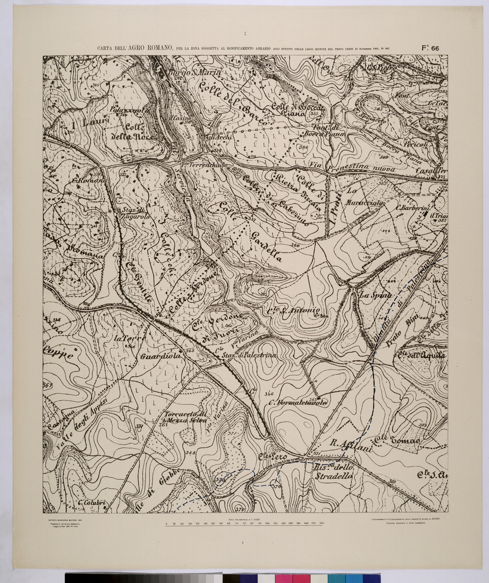 (N:25696) CARTA DELL'AGRO ROMANO NEL RAPPORTO DI 1:8.000 PER LA ZONA SOGGETTA AL BONIFICAMENTO AGRARIO AGLI EFFETTI DELLE LEGGI RIUNITE IN TESTO UNICO CON R.D. 10 NOVEMBRE 1905 N647 - FOGLIO 66. (CA008895) Carte e stampe antiche: riproduzione a colori su carta (formato A1)