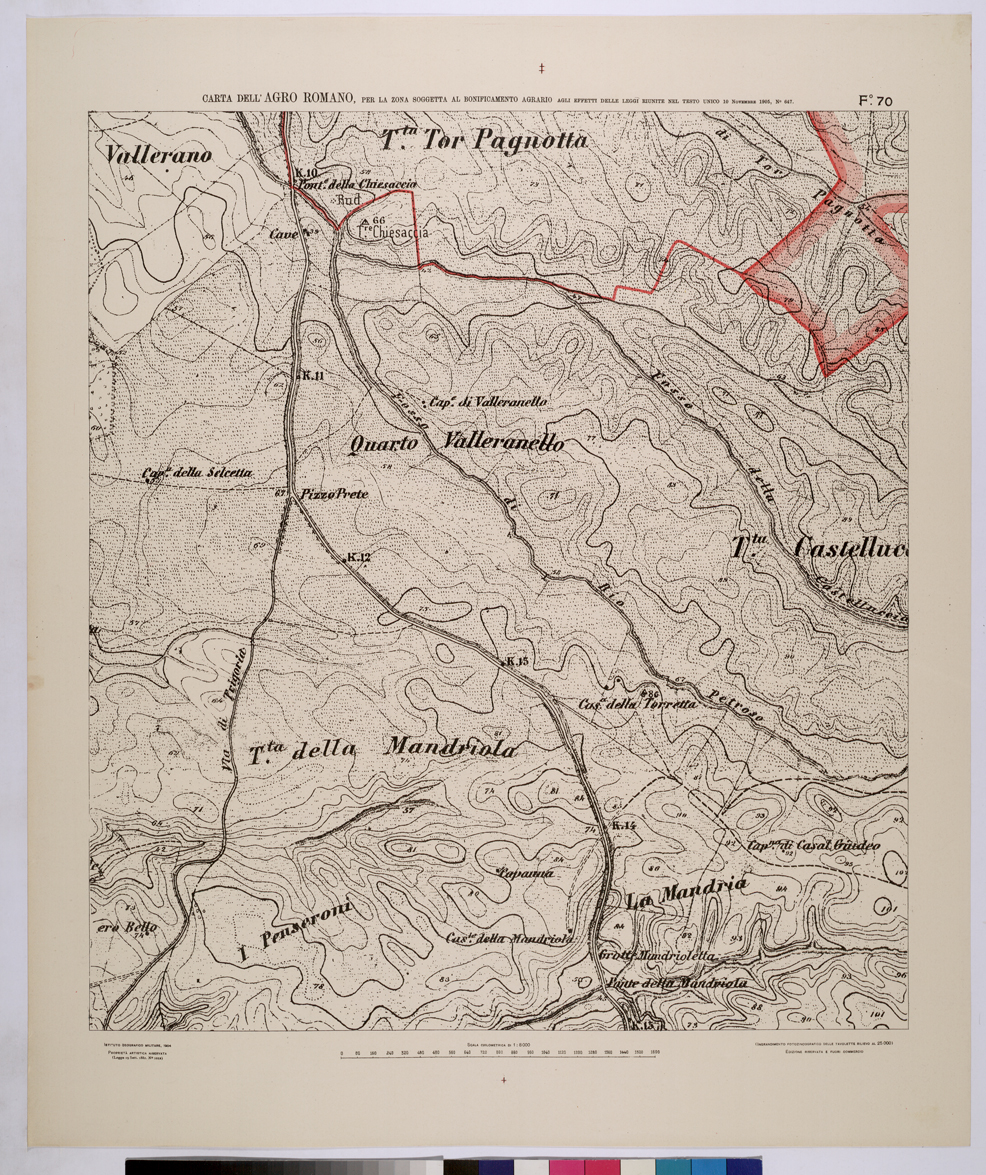(N:25700) CARTA DELL'AGRO ROMANO NEL RAPPORTO DI 1:8.000 PER LA ZONA SOGGETTA AL BONIFICAMENTO AGRARIO AGLI EFFETTI DELLE LEGGI RIUNITE IN TESTO UNICO CON R.D. 10 NOVEMBRE 1905 N647 - FOGLIO 70. (CA008899) Carte e stampe antiche: riproduzione a colori su carta (formato A1)