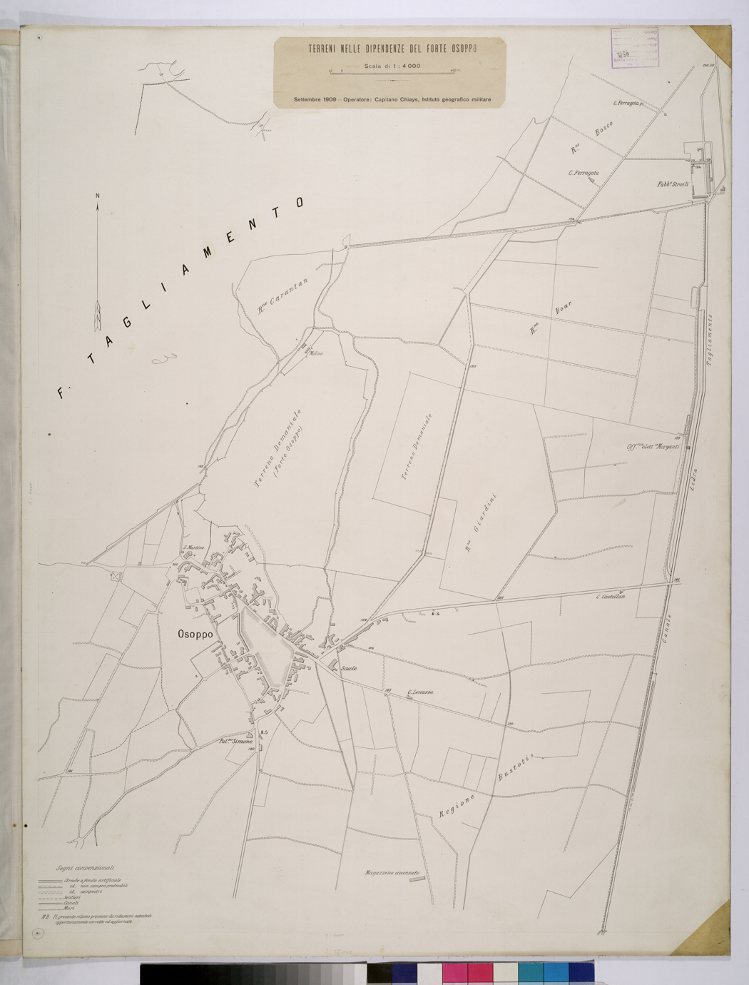 (N:25722) TERRENI NELLE DIPENDENZE DEL FORTE OSOPPO. (CA008921) Carte e stampe antiche: riproduzione a colori su carta (formato A1)