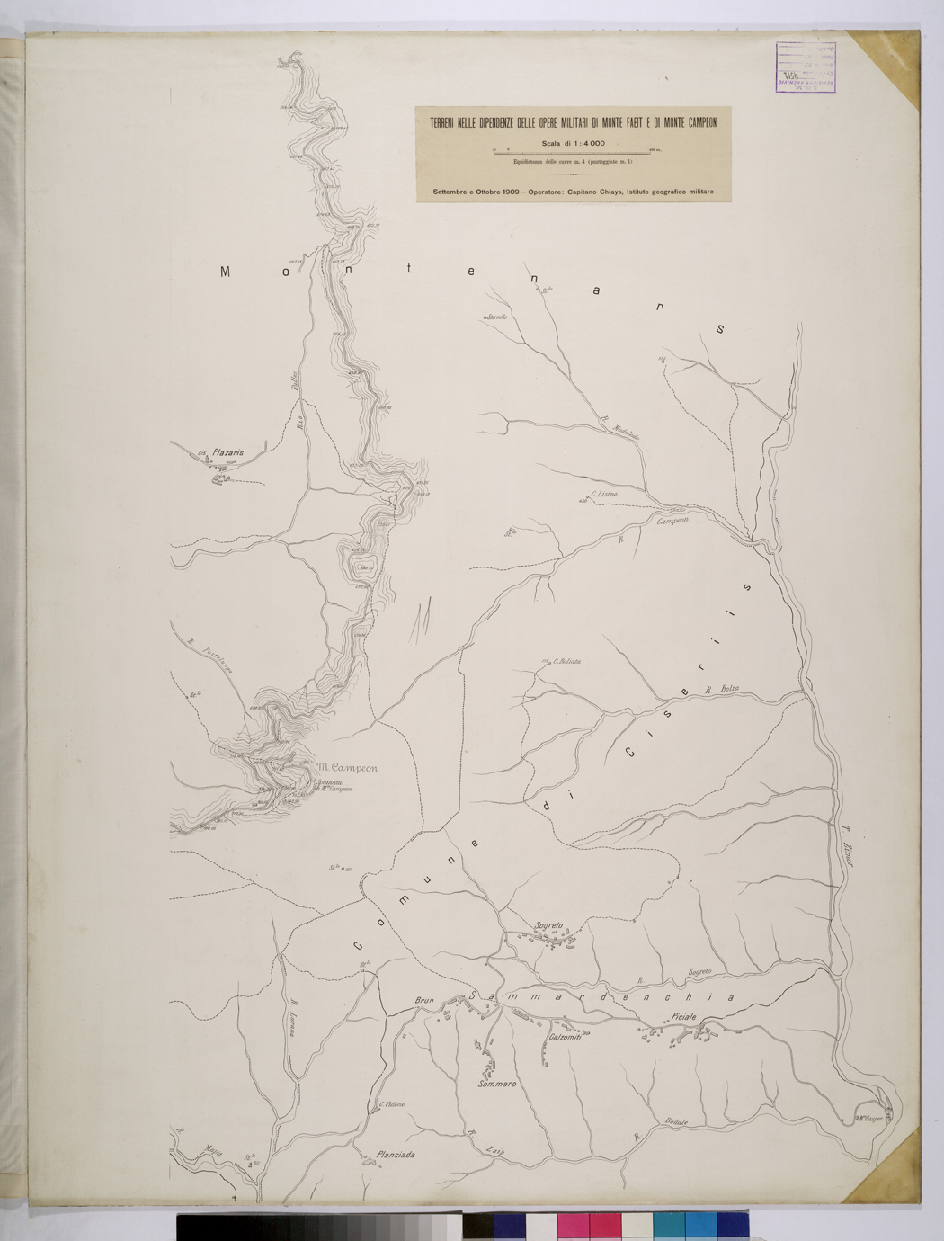 (N:25726) TERRENI NELLE DIPENDENZE DELLE OPERE MILITARI DI MONTE FAEIT E DI MONTE CAMPEON. (CA008925) Carte e stampe antiche: riproduzione a colori su carta (formato A1)