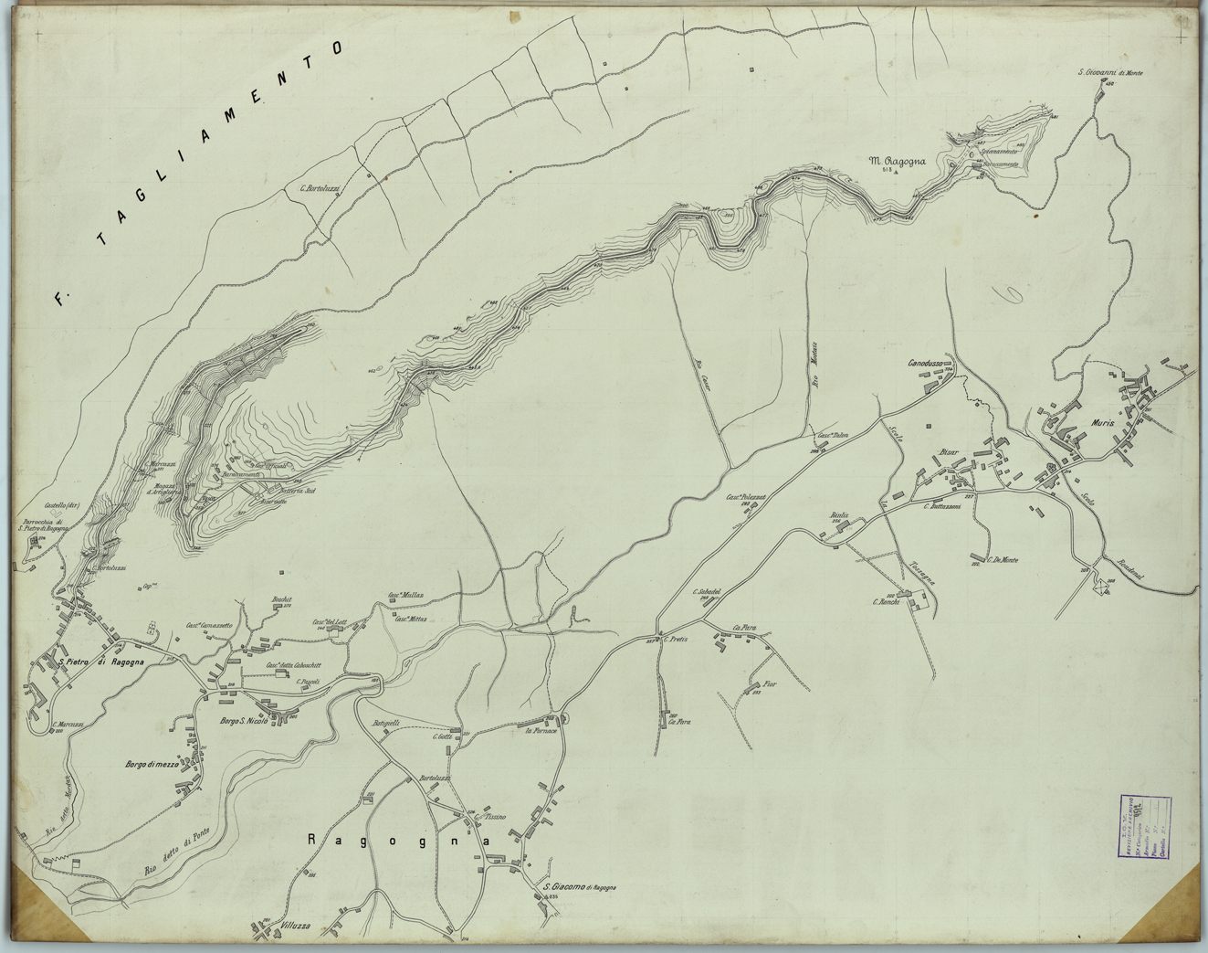 (N:25738) TERRENI ALLE DIPENDENZE DELL'OPERA MILITARE DI RAGOGNA. (CA008927) Carte e stampe antiche: riproduzione a colori su carta (formato A1)
