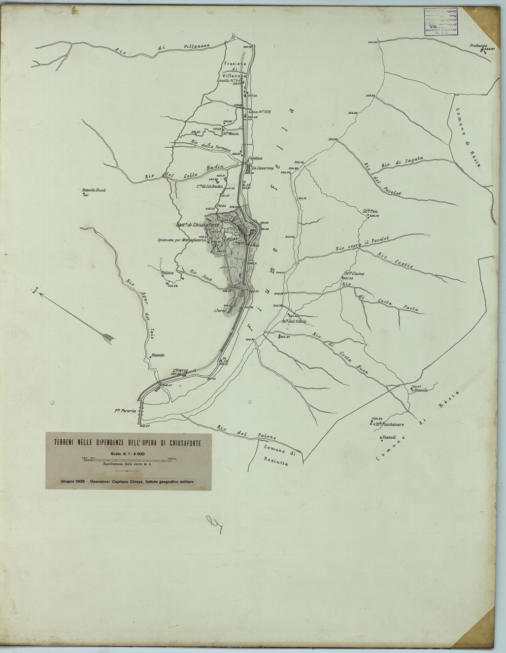 (N:25728) TERRENI NELLE DIPENDENZE DELL'OPERA DI CHIUSAFORTE. (CA008928) Carte e stampe antiche: riproduzione a colori su carta (formato A1)