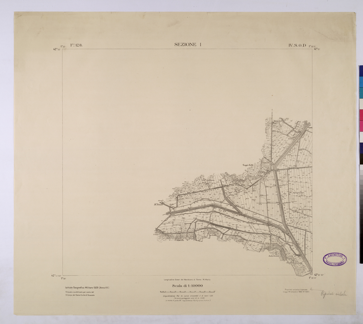 (N:25755) TOPOGRAFIA DELLA PIANURA GROSSETANA - F.128 SEZIONE I S.O.D. (CA008954) Carte e stampe antiche: riproduzione a colori su carta (formato A1)
