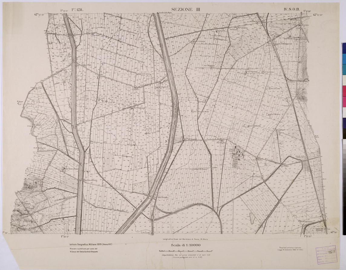 (N:25757) TOPOGRAFIA DELLA PIANURA GROSSETANA - F.128 SEZIONE III IV S.O.B. (CA008956) Carte e stampe antiche: riproduzione a colori su carta (formato A1)