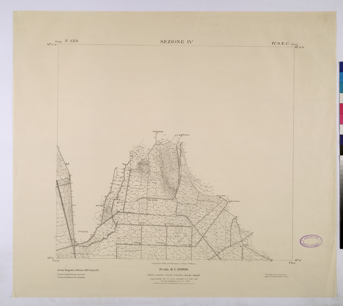 (N:25758) TOPOGRAFIA DELLA PIANURA GROSSETANA - F.128 SEZIONE IV  IV S.E.C. (CA008957) Carte e stampe antiche: riproduzione a colori su carta (formato A1)