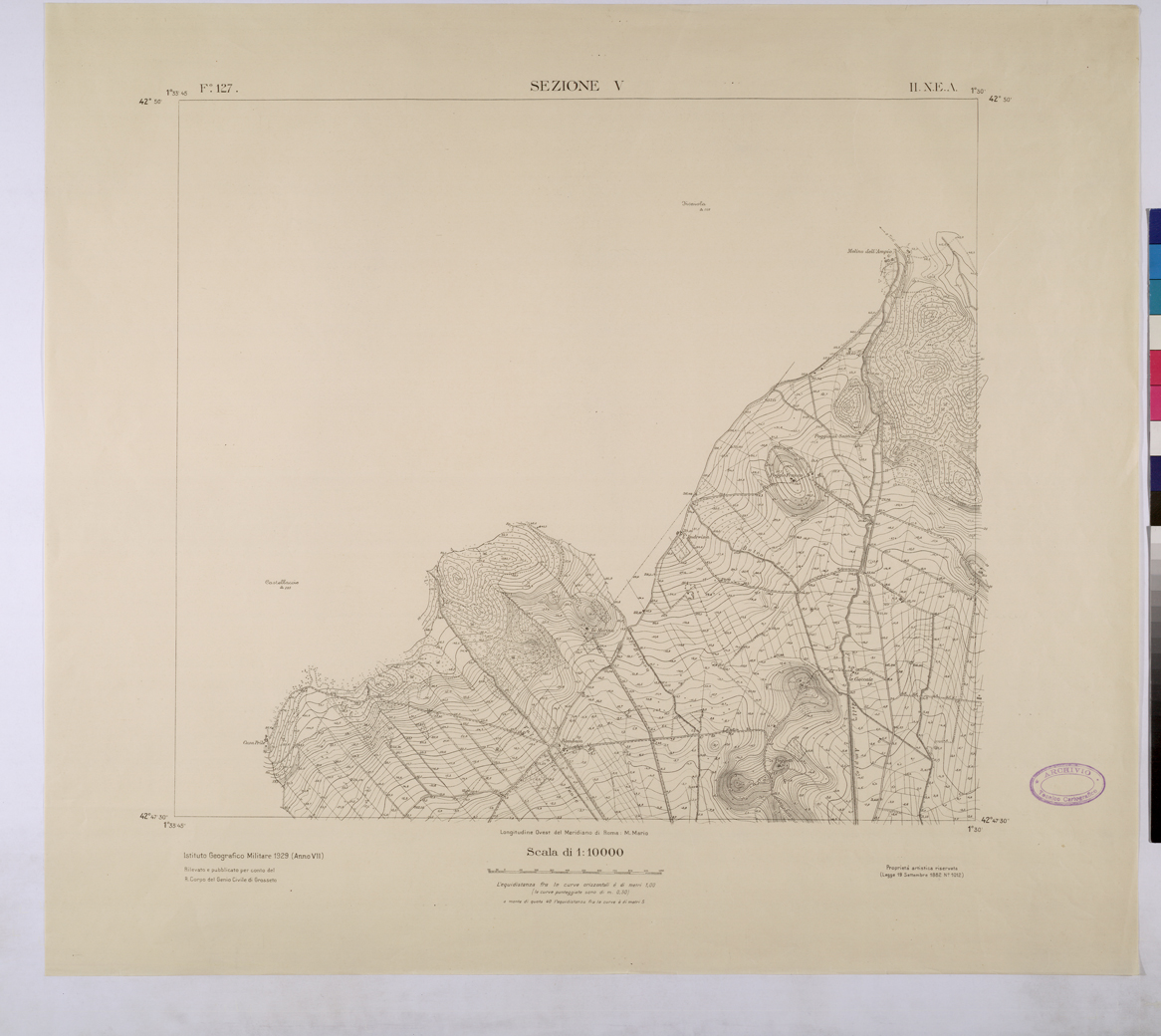 (N:25759) TOPOGRAFIA DELLA PIANURA GROSSETANA - F.127 SEZIONE V II N.E.A. (CA008958) Carte e stampe antiche: riproduzione a colori su carta (formato A1)