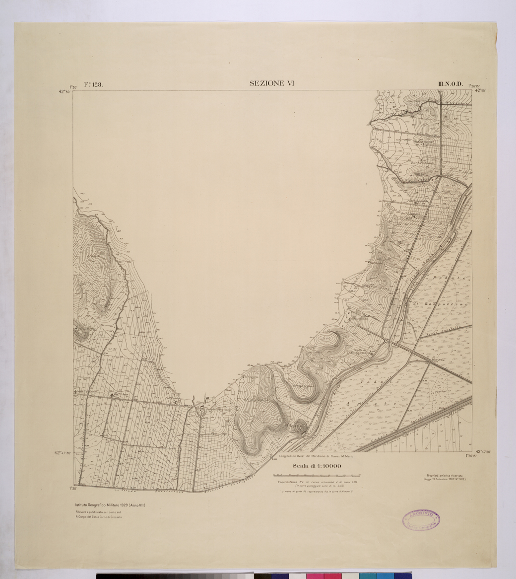 (N:25760) TOPOGRAFIA DELLA PIANURA GROSSETANA - F.128 SEZIONE VI III N.D.O. (CA008959) Carte e stampe antiche: riproduzione a colori su carta (formato A1)