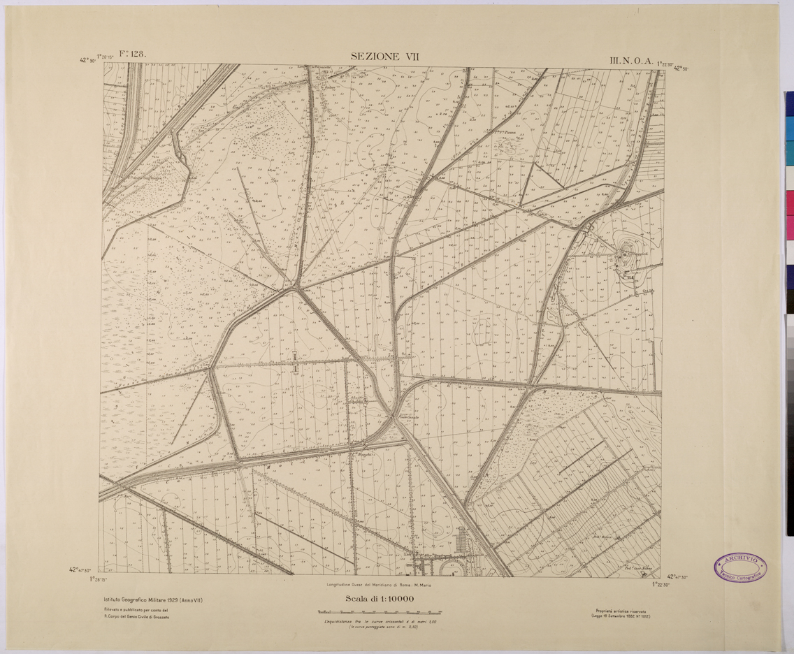 (N:25761) TOPOGRAFIA DELLA PIANURA GROSSETANA - F.128 SEZIONE VII III N.O.A. (CA008960) Carte e stampe antiche: riproduzione a colori su carta (formato A1)