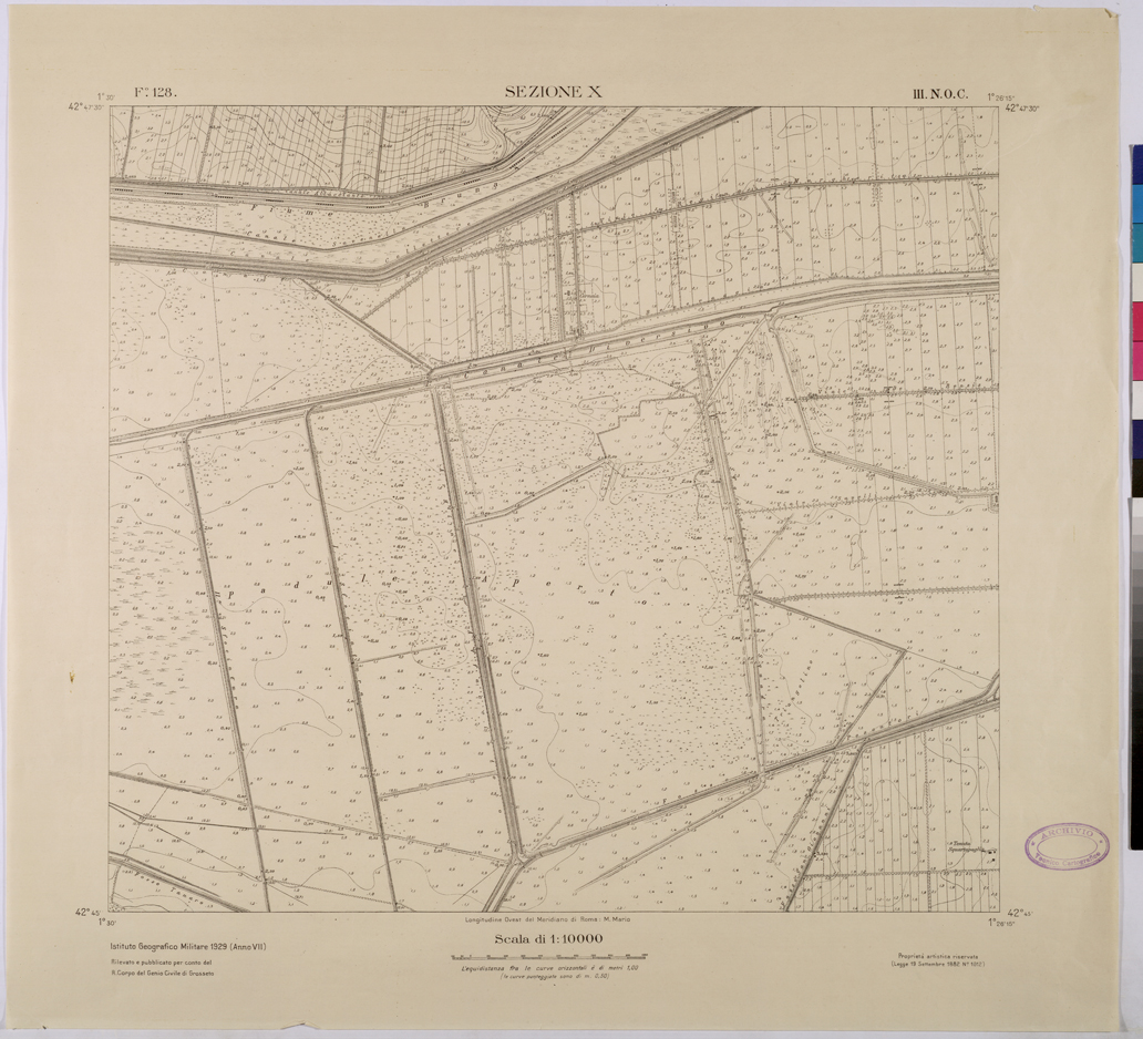 (N:25764) TOPOGRAFIA DELLA PIANURA GROSSETANA - F.128 SEZIONE X III N.O.C. (CA008963) Carte e stampe antiche: riproduzione a colori su carta (formato A1)