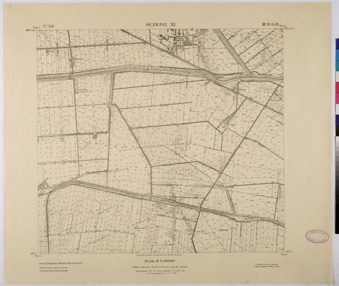 (N:25765) TOPOGRAFIA DELLA PIANURA GROSSETANA - F.128 SEZIONE XI III N.O.B. (CA008964) Carte e stampe antiche: riproduzione a colori su carta (formato A1)