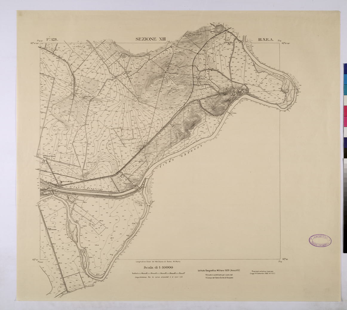 (N:25767) TOPOGRAFIA DELLA PIANURA GROSSETANA - F.128 SEZIONE XIII III N.E.A. (CA008966) Carte e stampe antiche: riproduzione a colori su carta (formato A1)